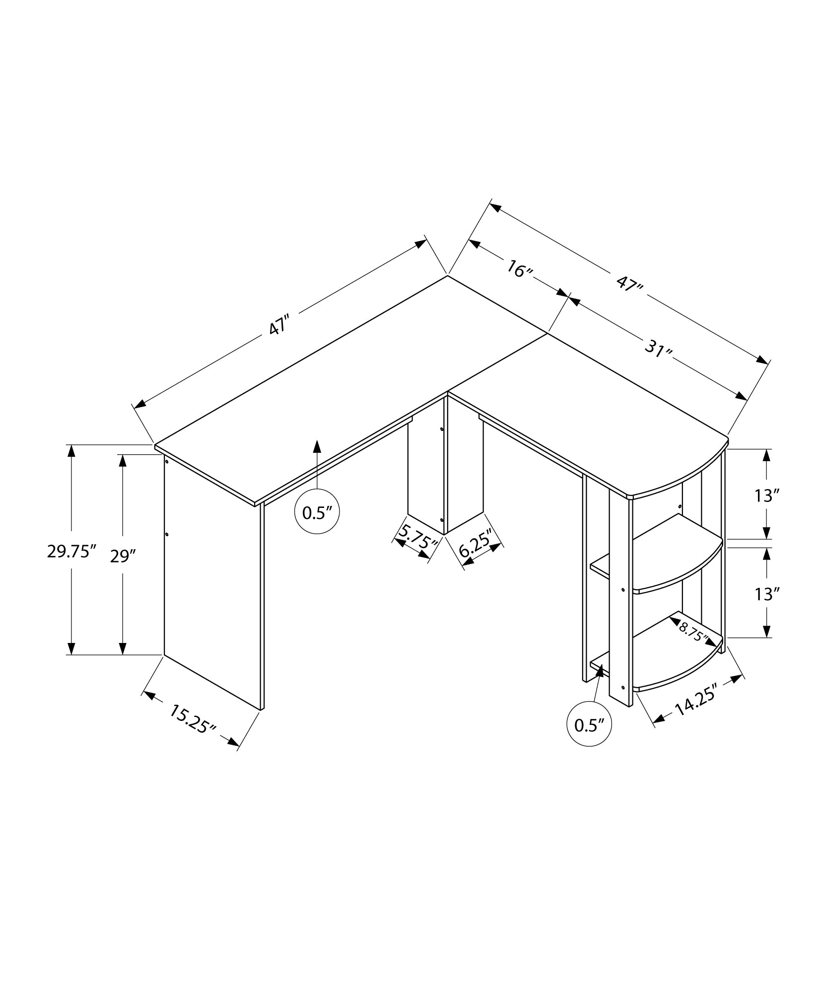 Computer Desk, Home Office, Corner, Storage Shelves, 48"L, L Shape, Work, Laptop, Brown Laminate, Contemporary, Modern Walnut Particle Board