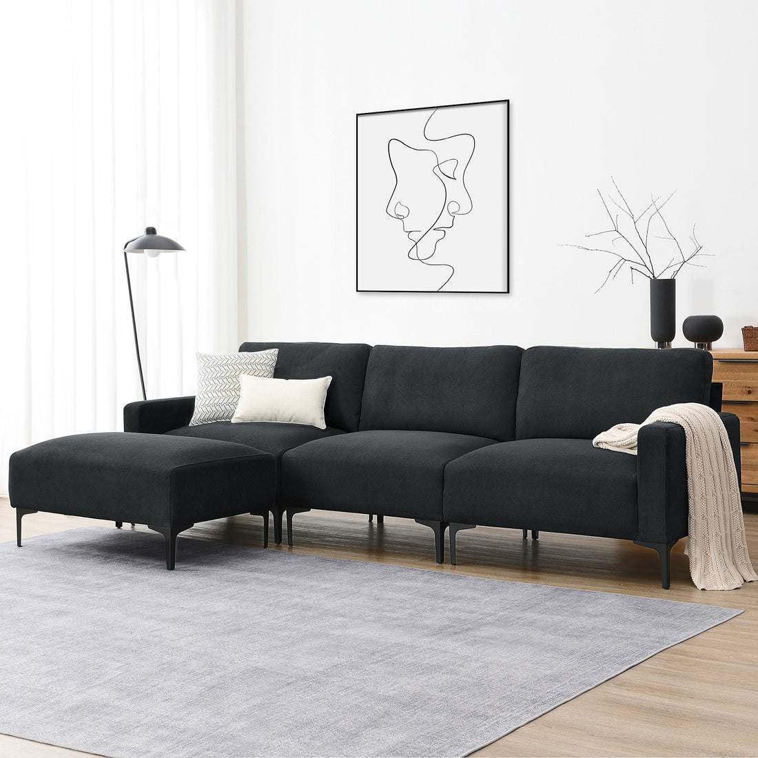 103.5*59" Modern L Shaped Sectional Sofa, 4 Seat Velvet Fabric Couch Set With Convertible Ottoman,Freely Combinable Sofa For Living Room, Apartment, Office,Apartment,2 Colors Dark Grey Velvet 4 Seat