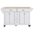 Kitchen Island With Rubber Wood Countertop, Kitchen Cart On 5 Wheels With Storage Cabinet And 5 Drawers For Dinning Room, White White Dining Room Rectangular Rubberwood Solid Wood Mdf Large 56 In