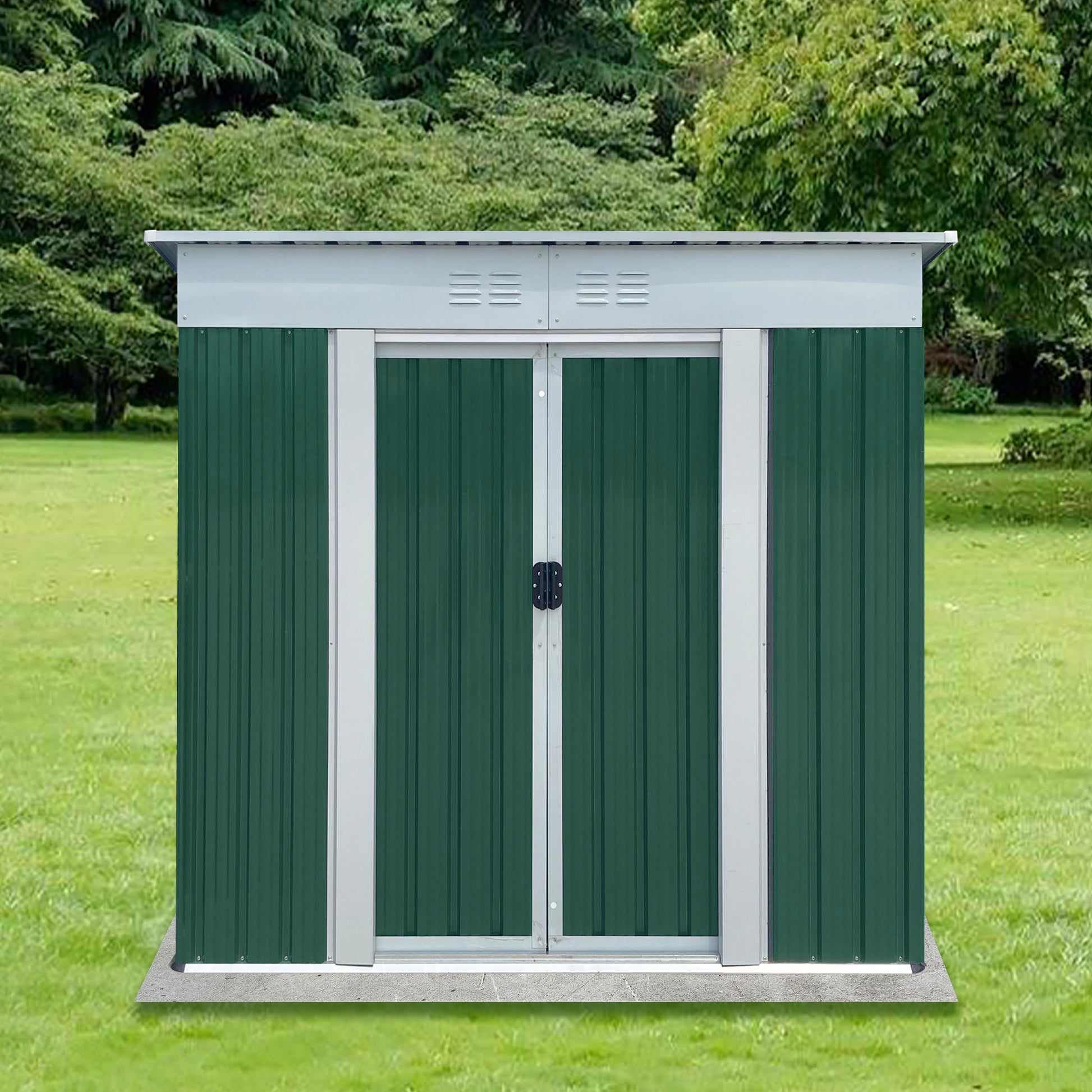 Outdoor Storage Sheds 6Ftx4Ft Pent Roof Green Green Garden & Outdoor Metal