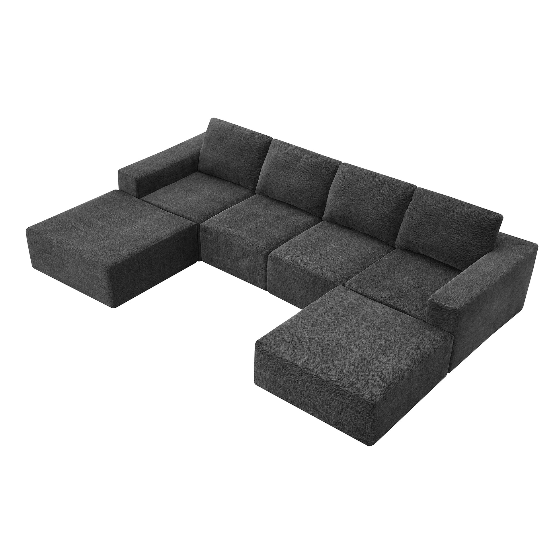 110*72" Modular U Shaped Sectional Sofa,Luxury Chenille Floor Couch Set,Upholstered Indoor Furniture,Foam Filled Sleeper Sofa Bed For Living Room,Bedroom,Free Combination,3 Colors Dark Gray Polyester 6 Seat