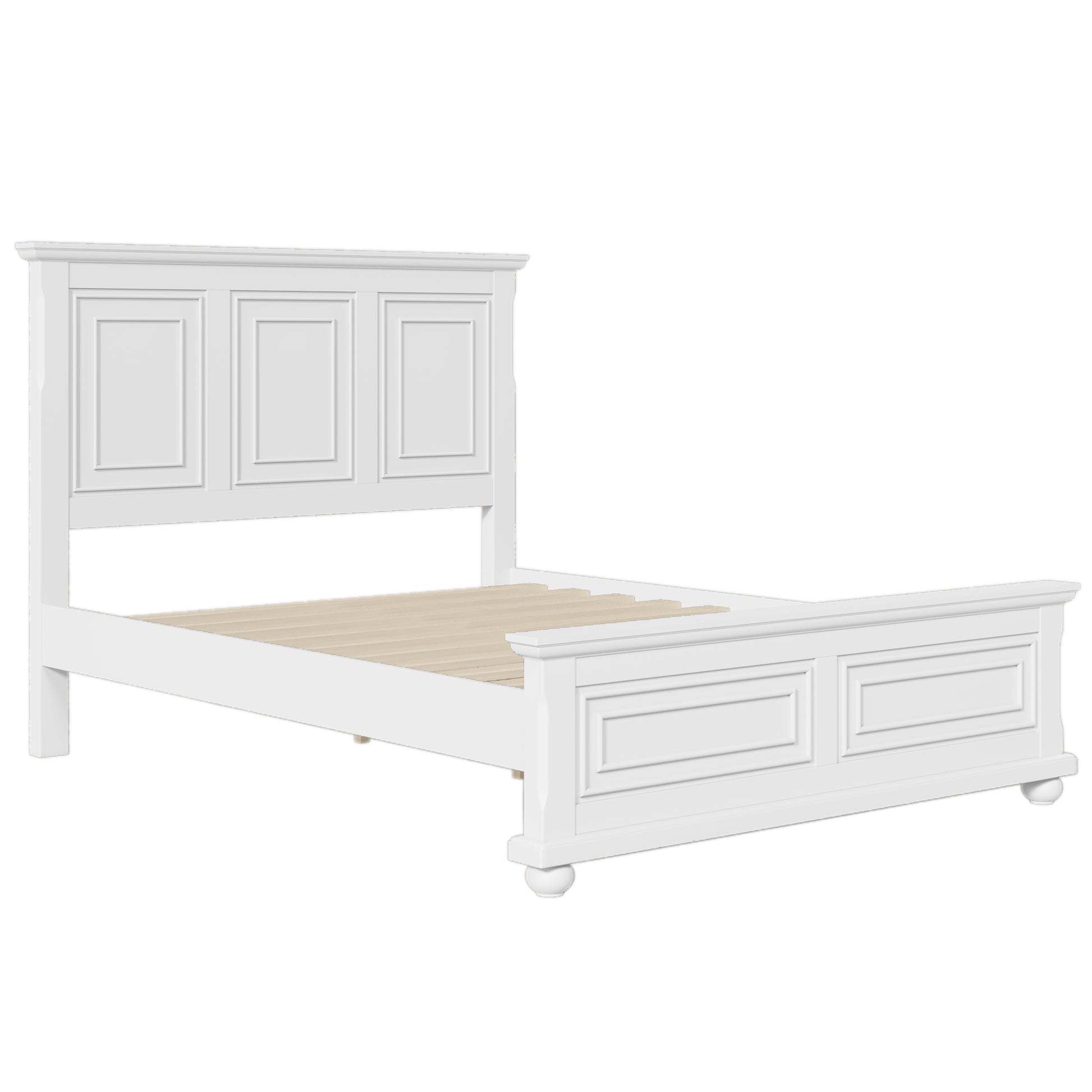 Traditional Town And Country Style Pinewood Vintage Queen Bed, White Queen White Pine