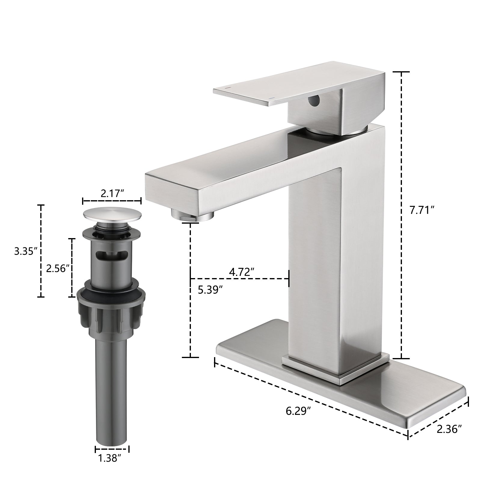 Bathroom Faucet Single Hole, Single Handle Stainless Steel Faucet For Bathroom Sink With Deckplate And Drain Assembly One Brushed Nickel Deck Mounted Bathroom Nickel Contemporary 1 Hole Faucets Stainless Steel Manual