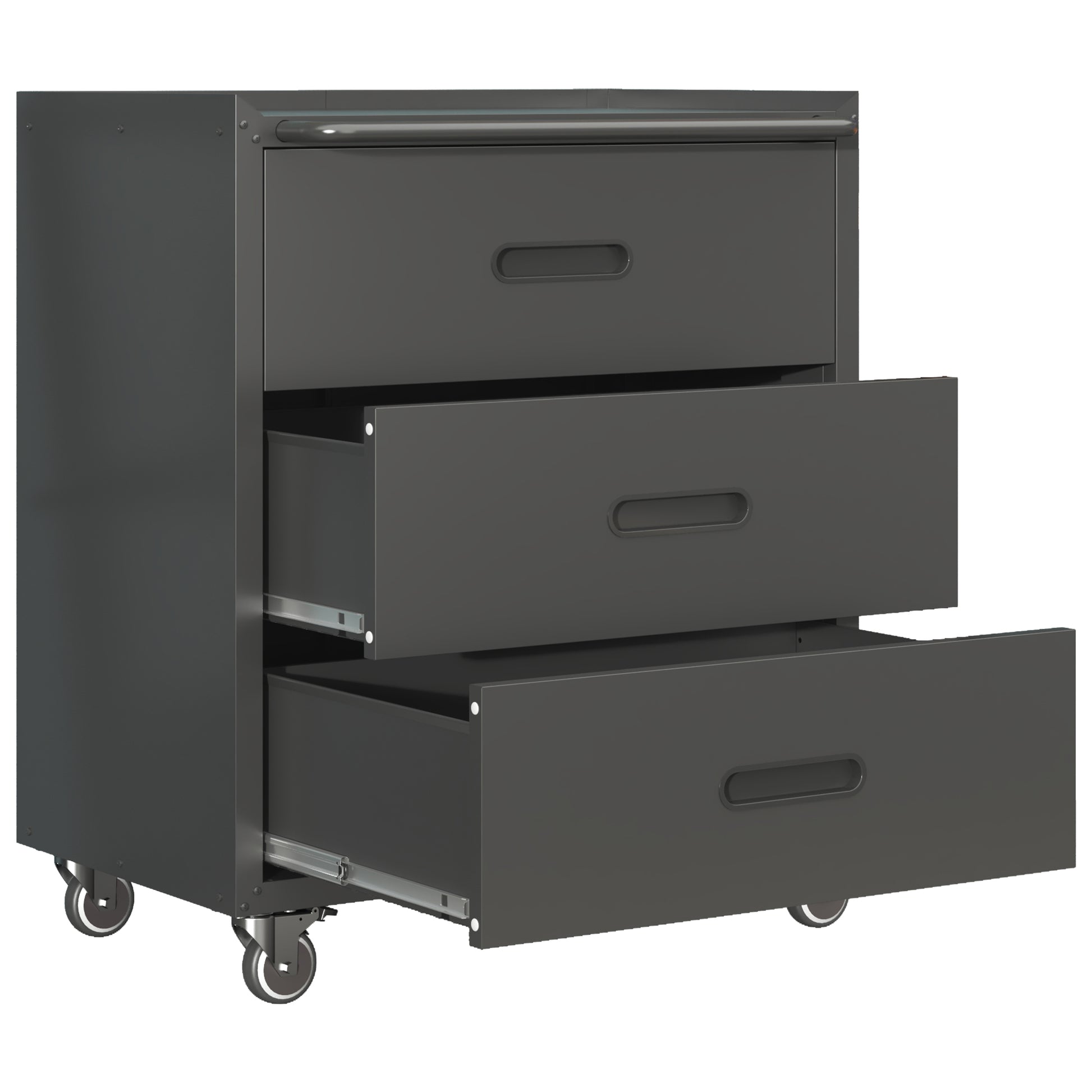 Heavy Duty Metal Storage Cabinet With Wheels 3 Drawer Tool Cabinet For Garage, Office, And Home Organizer Solutions, Black Gray Black Steel