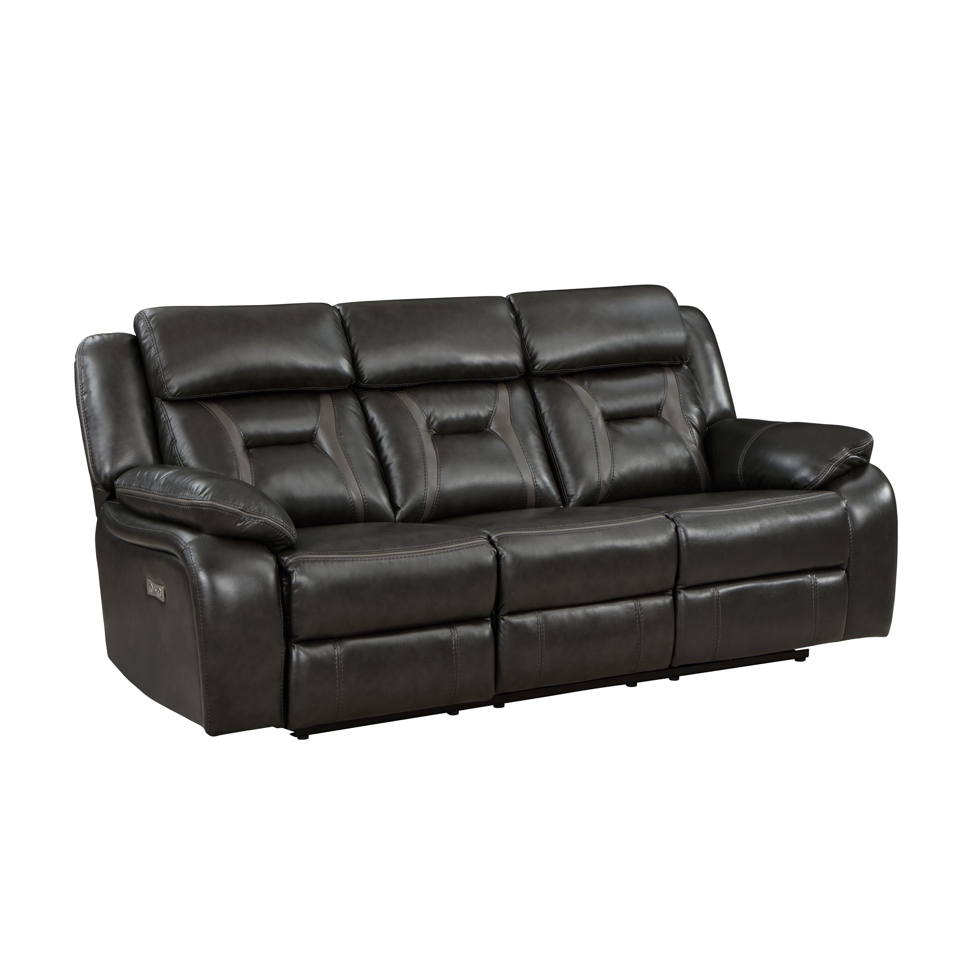 2Pc Power Reclining Sofa Set Modern Design Living Room Furniture Sofa And Loveseat With Center Console Dark Grayfaux Leather Upholstery Usb Ports Contemporary Home Dark Gray,Light Gray Faux Leather Wood Primary Living Space Contemporary,Modern,Ultra