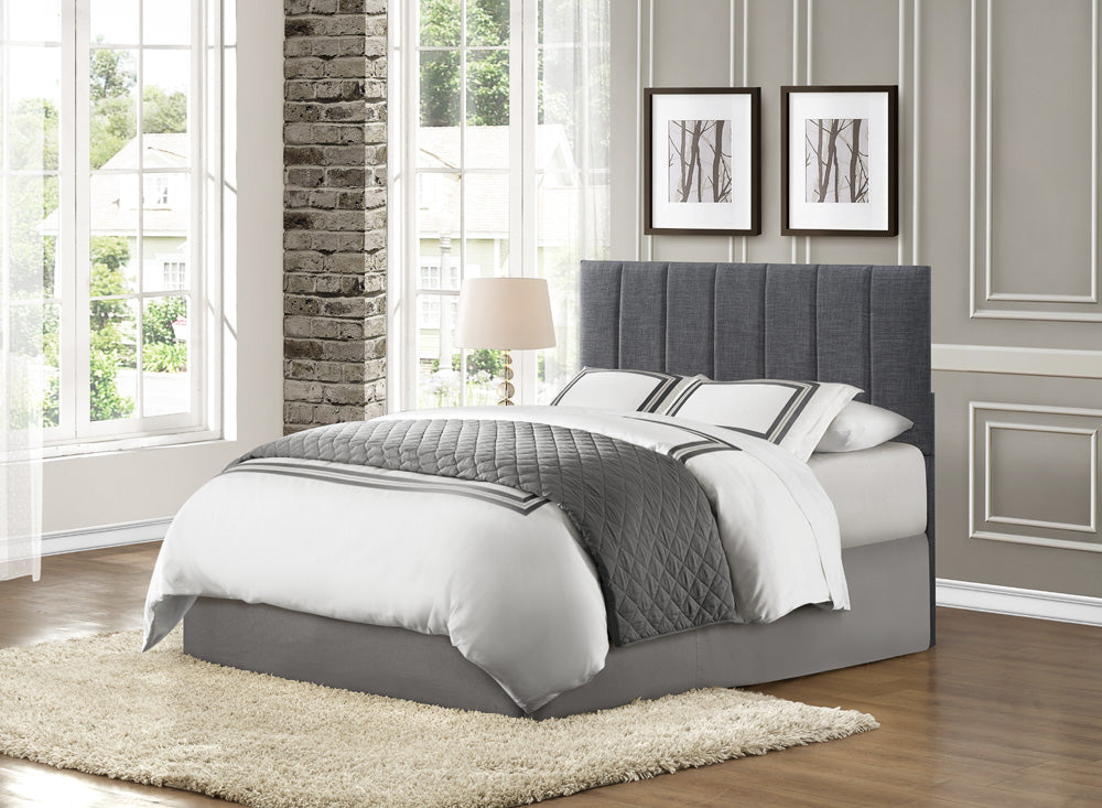 1Pc Headboard Queen Full Gray Fabric Upholstery Padded Vertical Channel Tufted Queen Gray Bedroom Polyester Engineered Wood