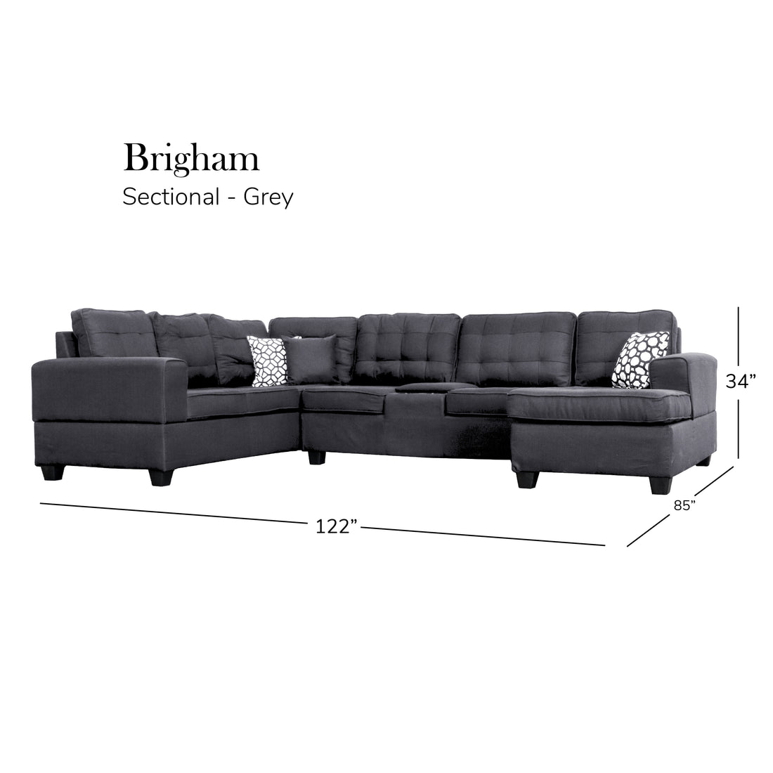 Brigham U Shaped Sectional Grey Grey Polyester 5 Seat