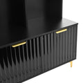 Modern Large Storage Hall Tree With Bench, Multi Functional Storage Bench With High Gloss Fluted Doors, Luxurious Coat Rack With 6 Gold Hooks And Legs For Entryway, Living Room, Black Black Gold Particle Board