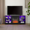 Tv Stand Electric Fireplace Glass Shelves, 3D Fireplace Tv Stand With Led Lights Wood With Usb Charging Outlet Modern Television Table Center For Tv Up To 62