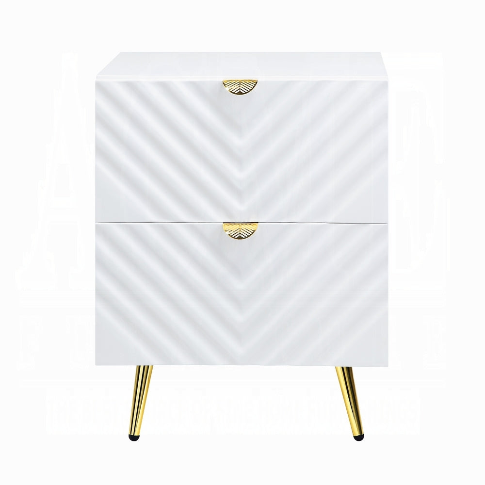 White High Gloss 2 Drawer Nightstand White 2 Drawers Bedroom Drawers White Wood Metal