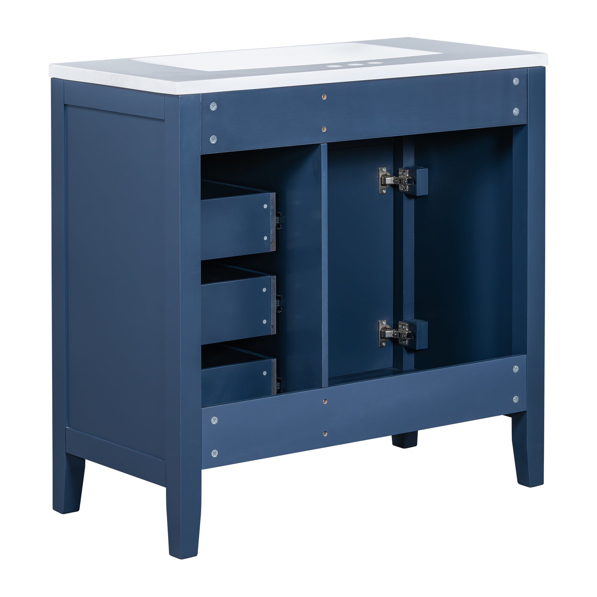 36" Bathroom Vanity With Sink Combo, Blue Bathroom Cabinet With Drawers, Solid Frame And Mdf Board Blue Solid Wood Mdf