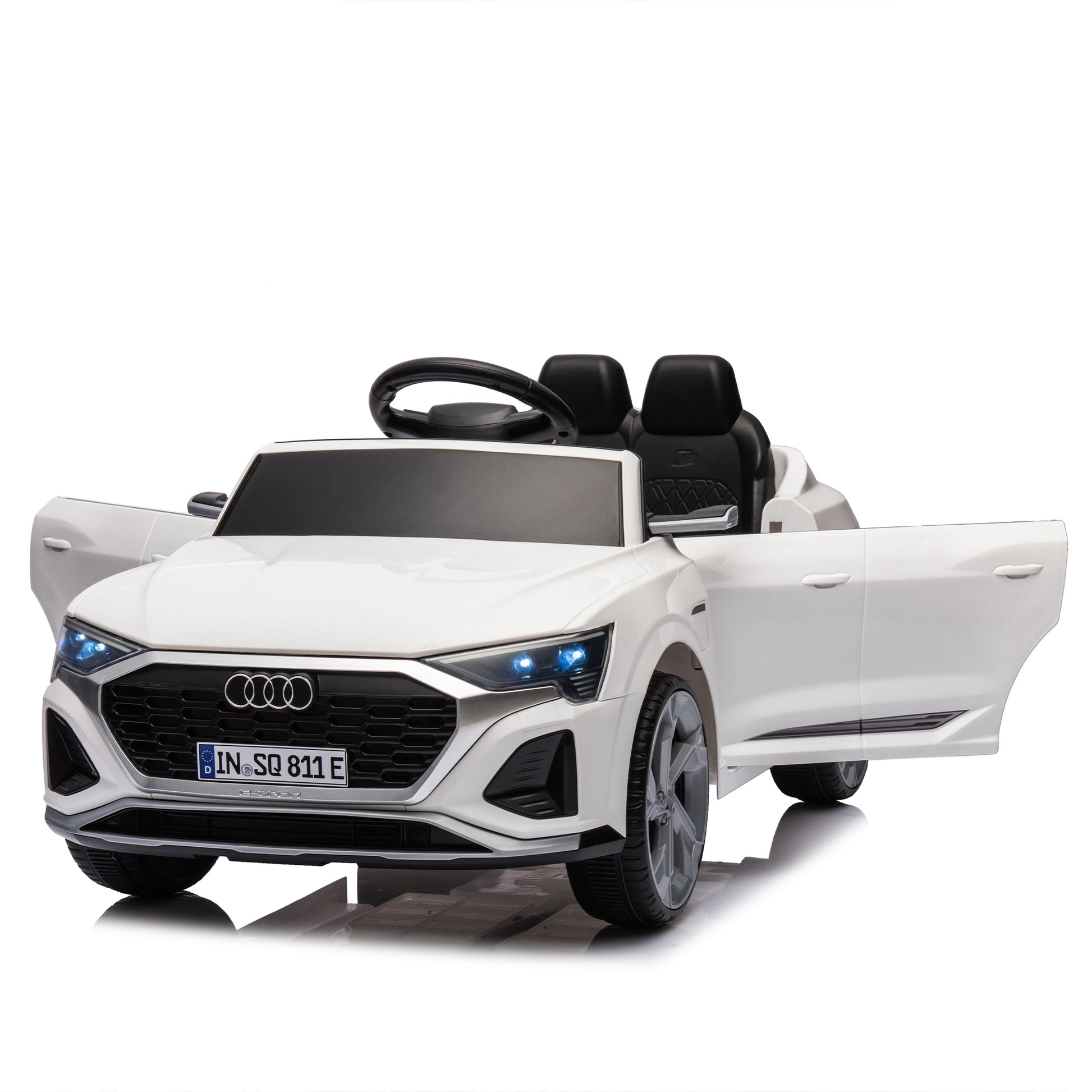 12V Kids Ride On Electric Car W Parents Remote Control,Licensed Audi Sq8 For Kids,Dual Drive,Suspension,Hanging Start,Three Speed Adjustable Music,Volume Control,Led Lights For Kids Aged 3 6. White 50 99 Lbs Polypropylene