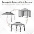 Outsunny 11' X 11' Pop Up Canopy, Outdoor Patio Gazebo Shelter With Removable Zipper Netting, Instant Event Tent W 114 Square Feet Of Shade And Carry Bag For Backyard, Garden, Light Gray Light Grey Metal