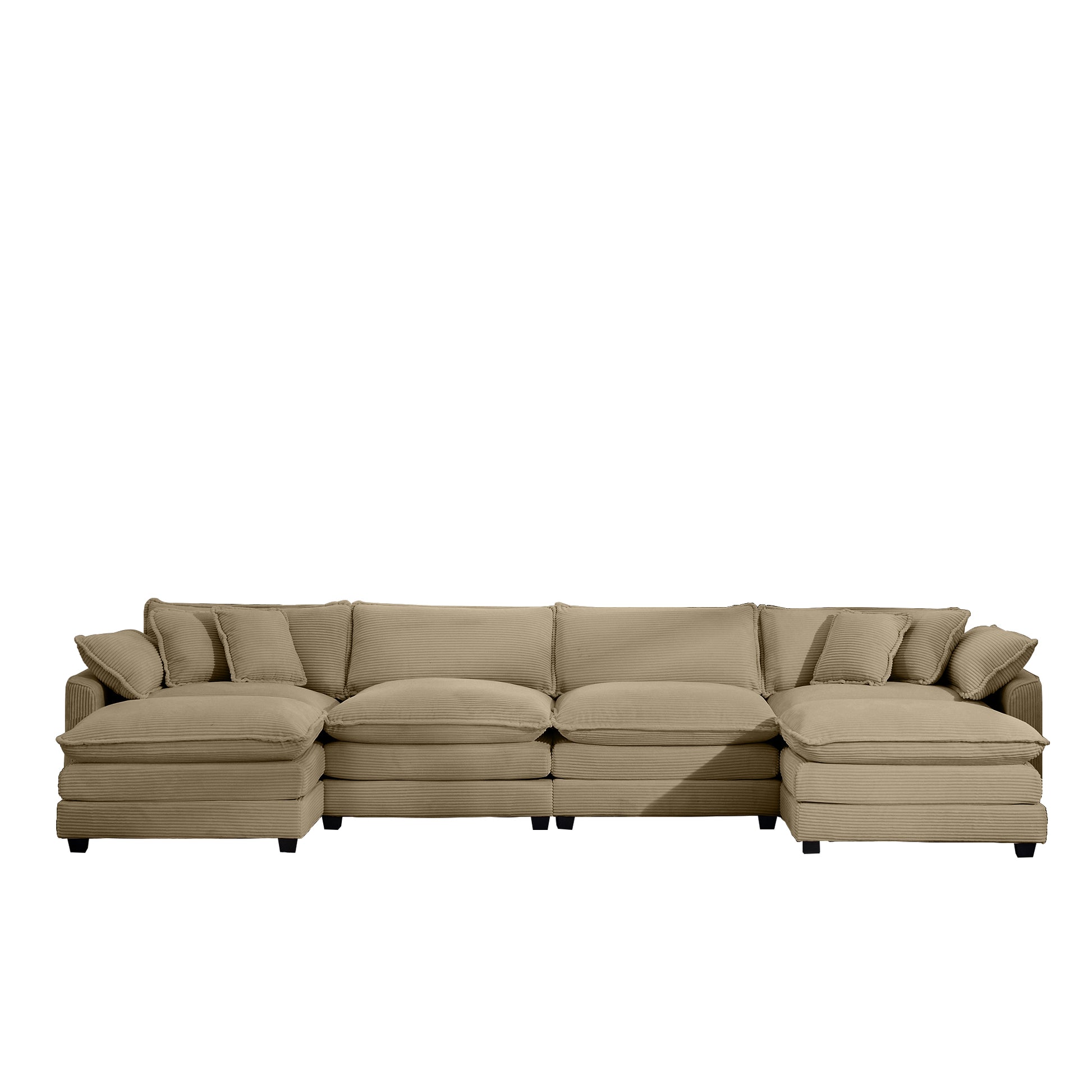 Corduroy Sofamodern Upholstered 4 Seater With 3 Footstools Corduroy Fabric Sofaoffice Living Room Apartment Comfortable Sofa, Easy To Assemble With 2 Arm Pillows And 4 Throw Pillows Tan Corduroy 4 Seat