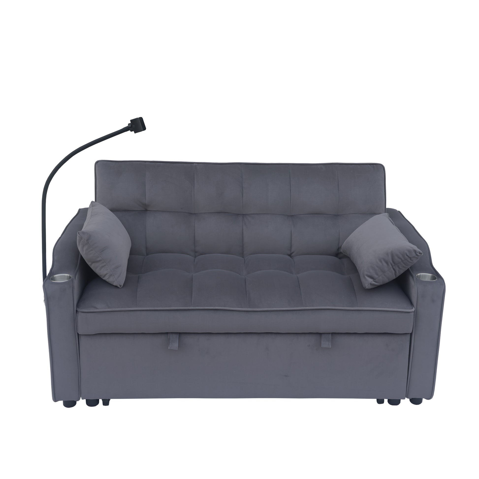 Modern Velvet Loveseat Futon Sofa Couch W Pullout Bed,Small Beautiful Seat Lounge Sofa With Adjustable Reclining Backrest,Toss Pillows, Pockets,Furniture For Living Room,3 In 1 Convertible Sleeper Sofa Bed Full Dark Gray Velvet