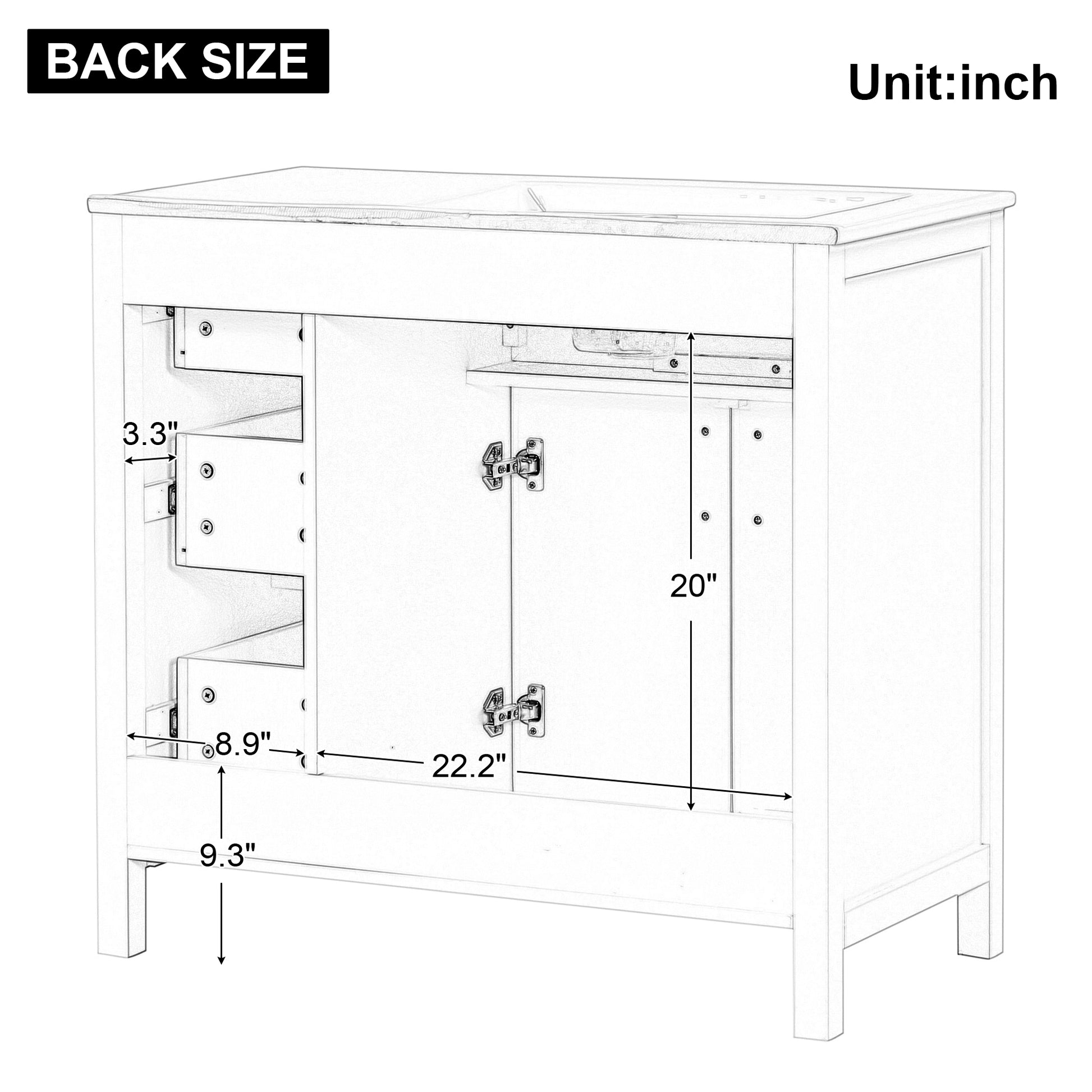36" Bathroom Vanity With Sink Top, Bathroom Vanity Cabinet With Two Doors And Three Drawers, Solid Woodmdf Boards ,One Package, Black Black Solid Wood Mdf
