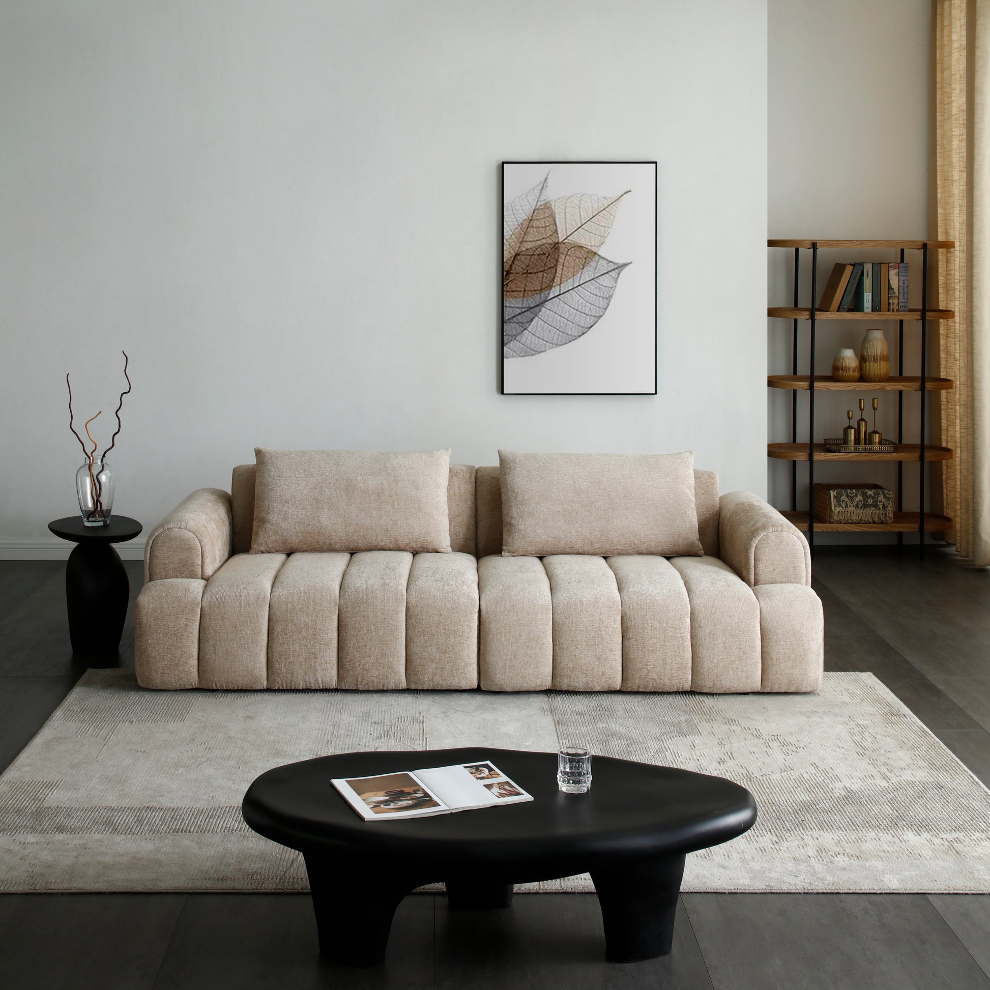 Modern Sectional Sofa, 4 Seater, Chenille Velvet Upholstered Sofa Couch For Living Room Apartment Small Space Camel Chenille Wood Primary Living Space Medium Soft Cushion Back Modern Eucalyptus Foam Solid Wood 4 Seat