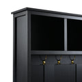 Versatile 4 In 1 Hall Tree With 6 Golden Hooks, Brown Wood Grain Bench With Multiple Storage Space, Entryway Coat Rack With 2 Drawers For Living Room, Hallway, Black, 47.2''W*76.6''H Black Primary