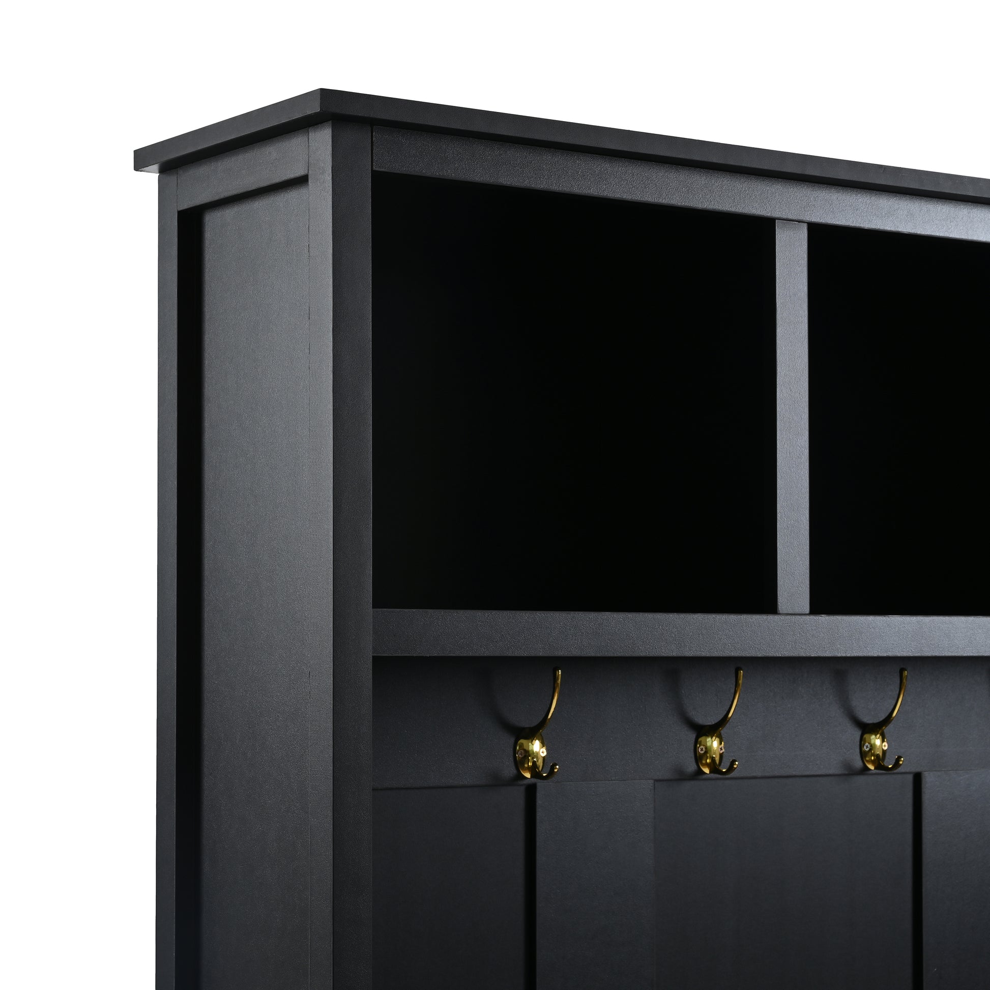 Versatile 4 In 1 Hall Tree With 6 Golden Hooks, Wood Grain Bench With Multiple Storage Space, Entryway Coat Rack With 2 Drawers For Living Room, Hallway, Black, 76.6''H Old Sku:N721S000034B Black