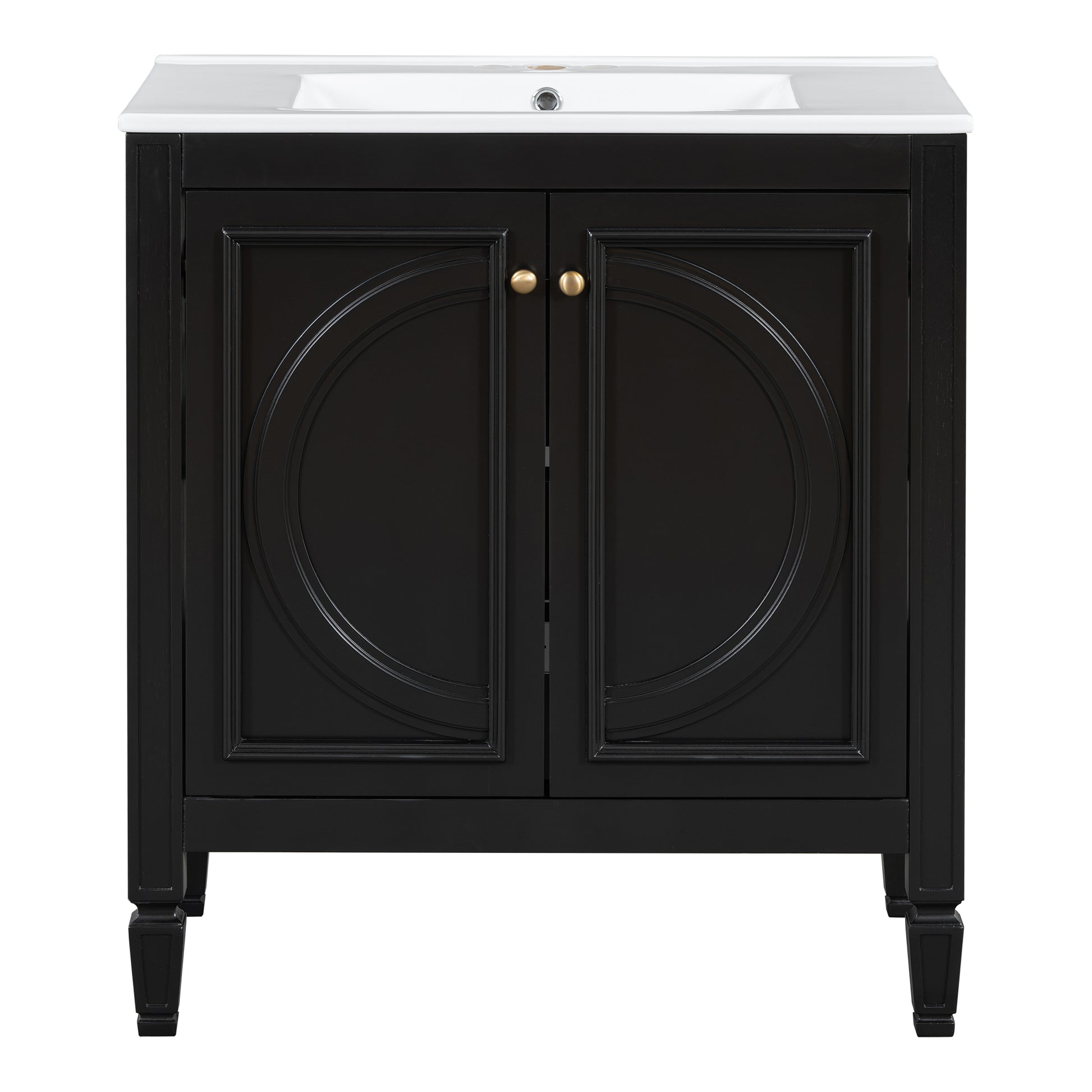 30" Bathroom Vanity With Sink, Two Doors With Shelf, Soft Close Door Hinges, Vintage Style, Black Black Ceramic Mdf,Rubber Wood