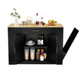 53 Inch Large Kitchen Island With Trash Can Storage Cabinet, Islands Table With Drawer And Adjustable Shelves, Breakfast Bar Cabinet For 13 Gallon Garbage Bin, Black & Oak Black Particle Board