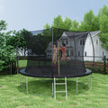 12Ft Trampoline Double Side Color Pad Trampoline For Kids And Adults With Enclosure Net And Ladder,Curved Fence Pole Black Steel Steel