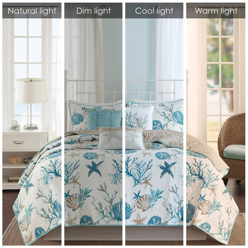 6 Piece Cotton Sateen Quilt Set With Throw Pillows Aqua Full Queen Full Aqua Cotton