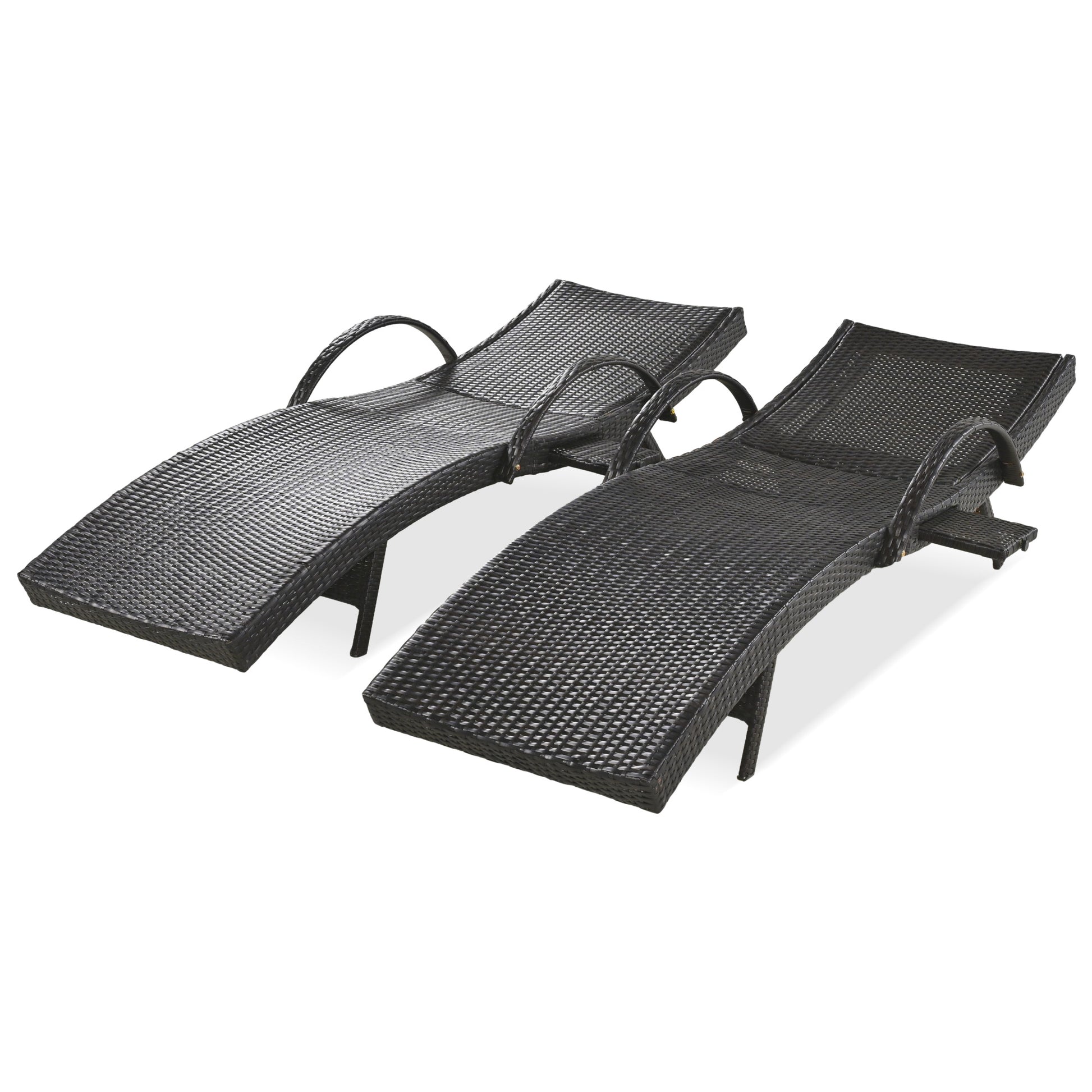 K&K 80'' Outdoor Wicker Chaise Lounge Chairs Set Of 2, Patio Rattan Reclining Chair Pull Out Side Table Adjustable Backrest Ergonomic Wave Design Pool Sunbathing Recliners, Dark Brown No Lounge Dark