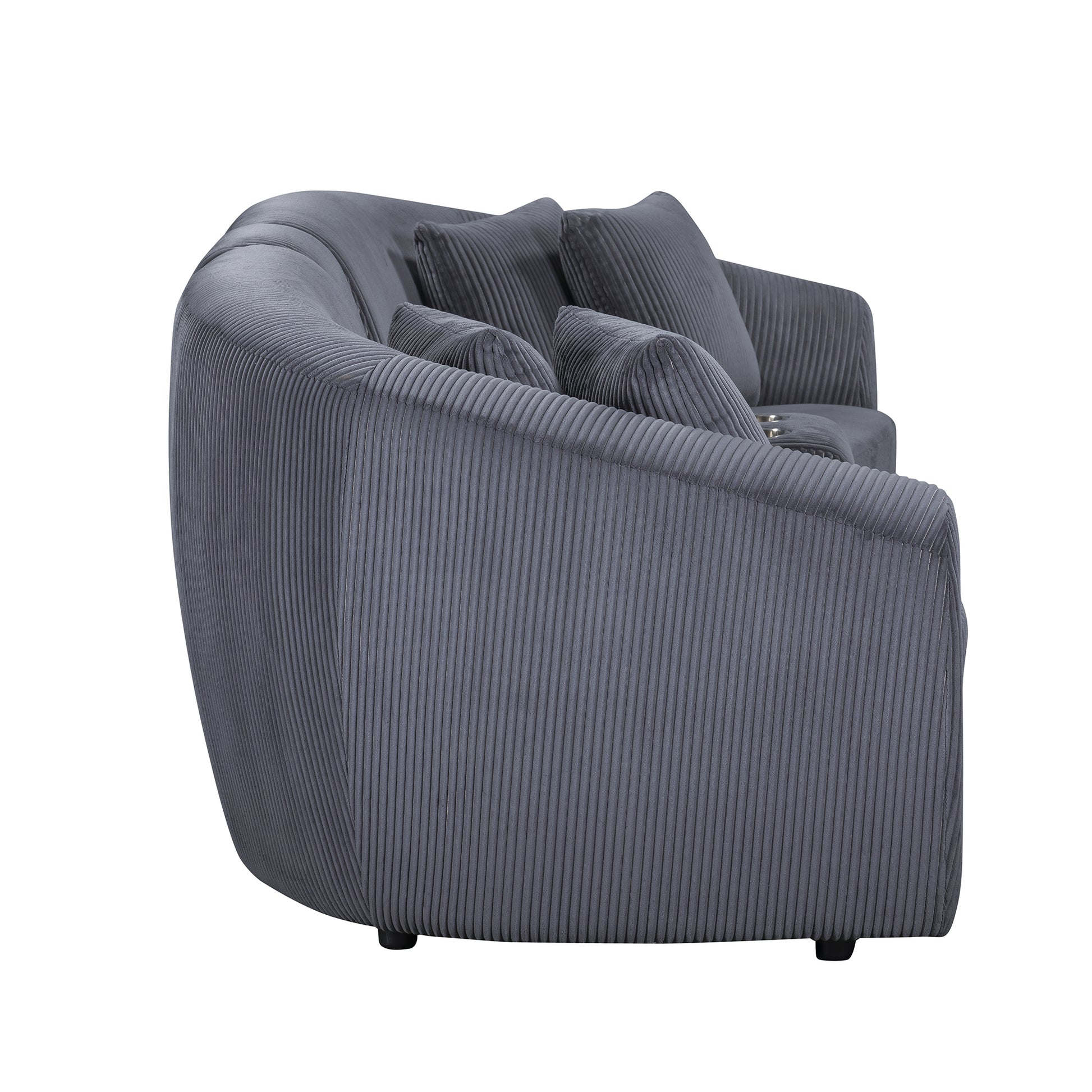 United We Win Corduroy Fabric, Two Cup Holders, Storage, Oversized Two Seat, Solid Wood Frame, High Quality Sponge Filling, Curved Placement Sofa Dark Gray Corduroy 2 Seat