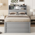 Twin Size Wooden Led Platform Bed With Trundle, With Storage Headboard, With Drawers, Gray Twin Gray Plywood