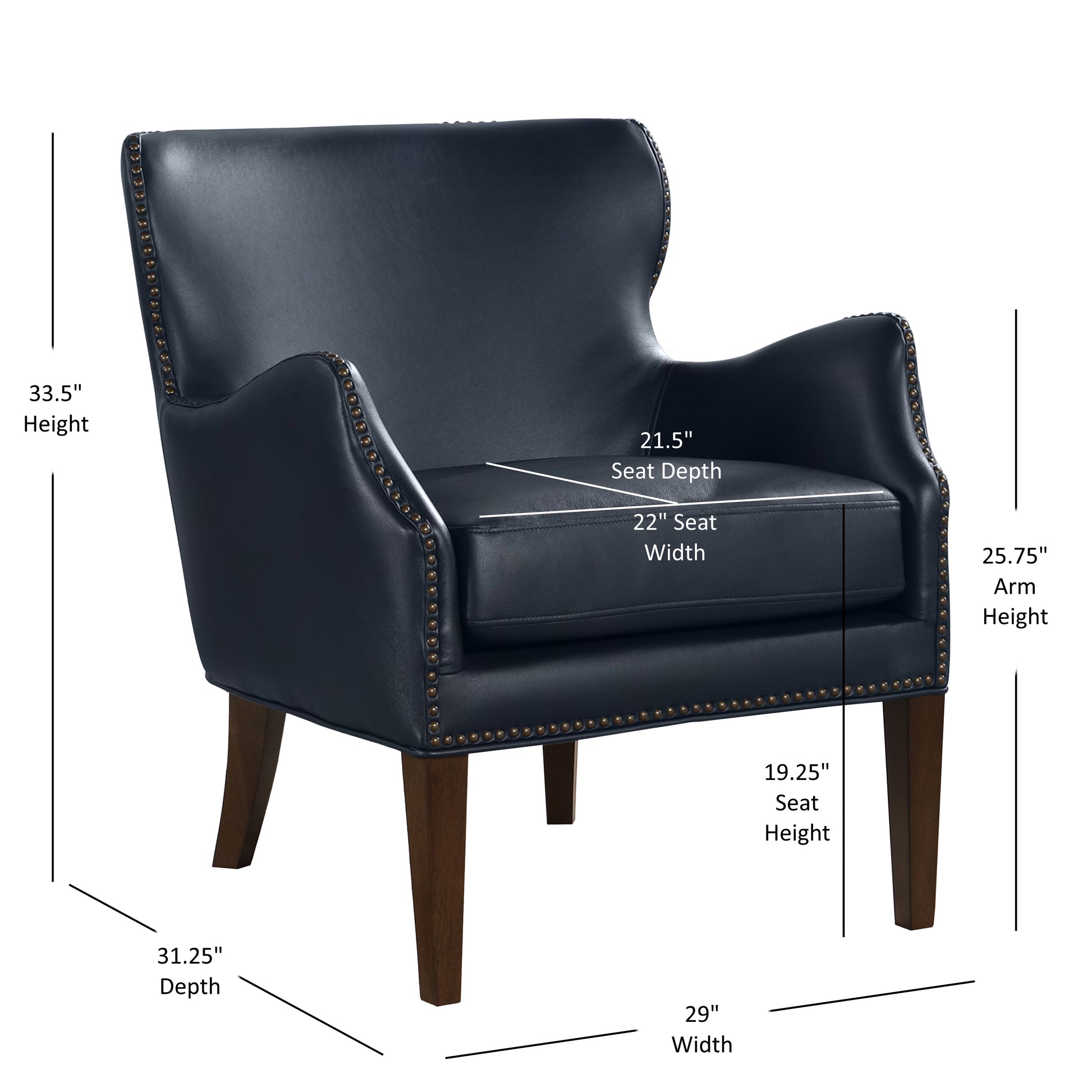 Daniela Midnight Blue High Leg Slope Arm Chair Blue Foam Faux Leather