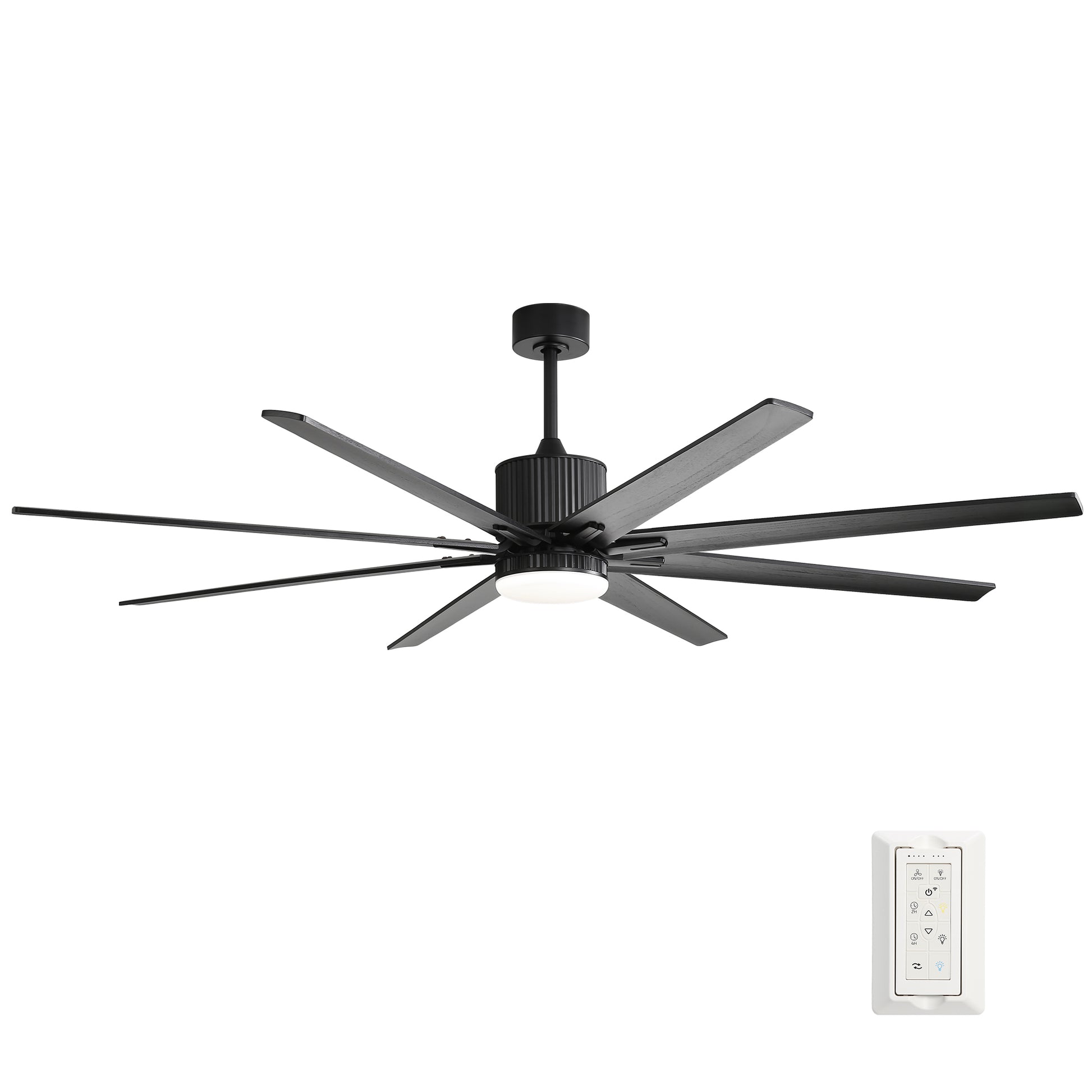 76 Inch With 18W Dimmable Led Light Remote Control 8 Solid Wood Blades Black For Living Room Black Metal & Wood