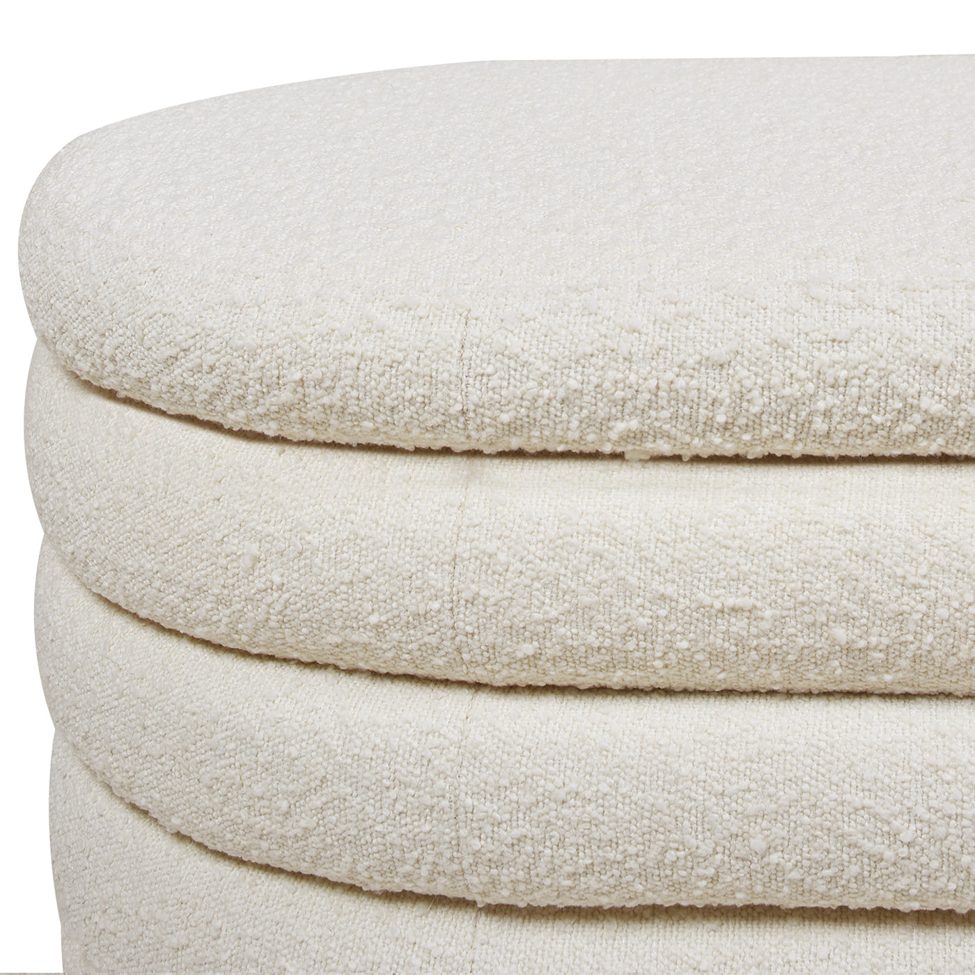 Fuji 49" Upholstered Oval Storage Bench, Ivory White Boucle White Foam Boucle