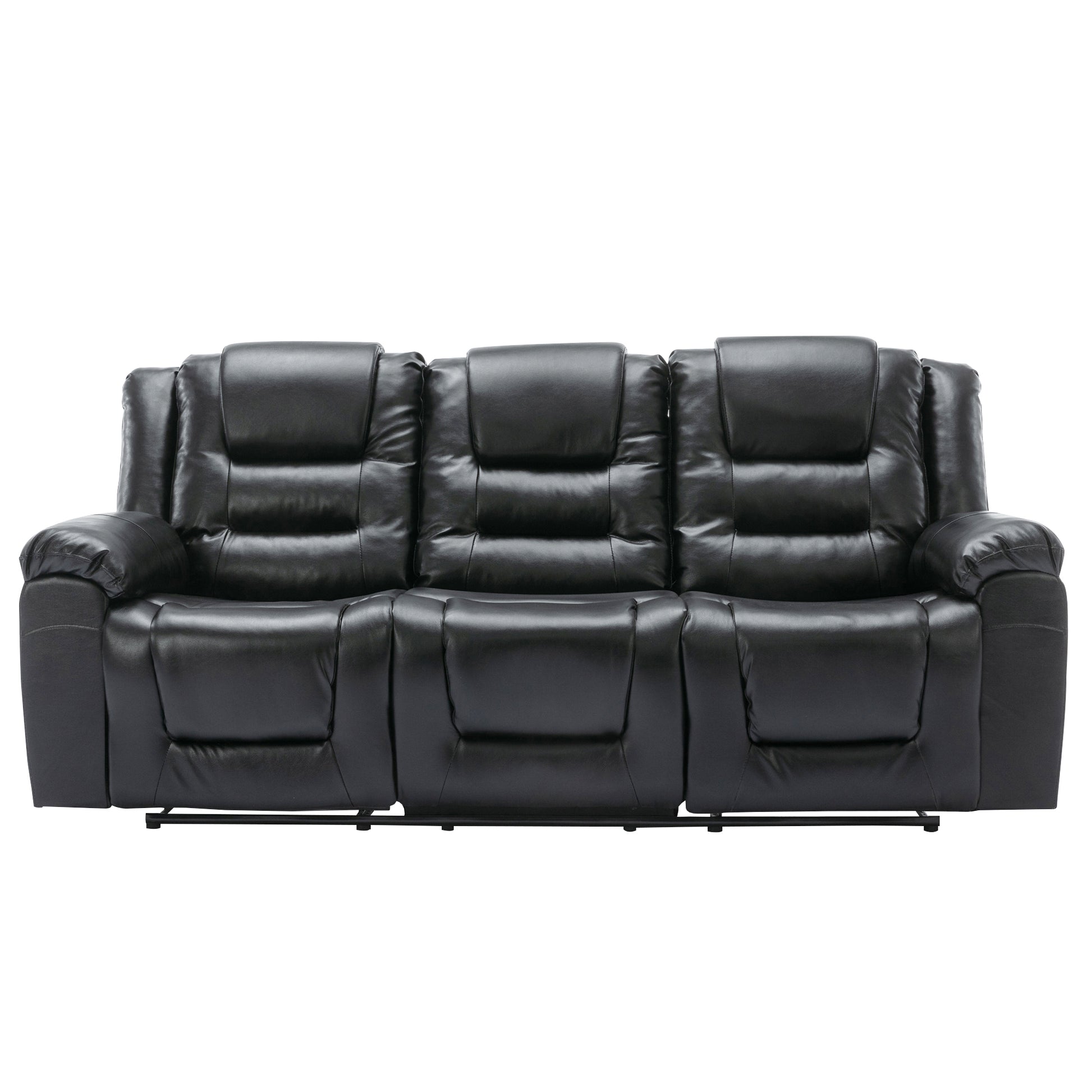 3 Seater Home Theater Recliner Manual Recliner Chair With Two Built In Cup Holders For Living Room,Bedroom, Black Old Sku:Pp302955Aab Black Foam Pu