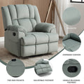 Manual Recliner Chair With Rocker And Swivel In Fabric For Living Room, Green Green Polyester Manual Handle Metal Primary Living Space Medium Firm Cushion Back Heavy Duty American Design Pine Pillow Top Arms Fiber Foam And Polyester Fiber Pad Fabric