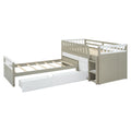 L Shaped Space Saving Twin Loft And Twin Platform Bed With 7 Drawers And Full Guardrails White Light Brown Twin Brown White Solid Wood
