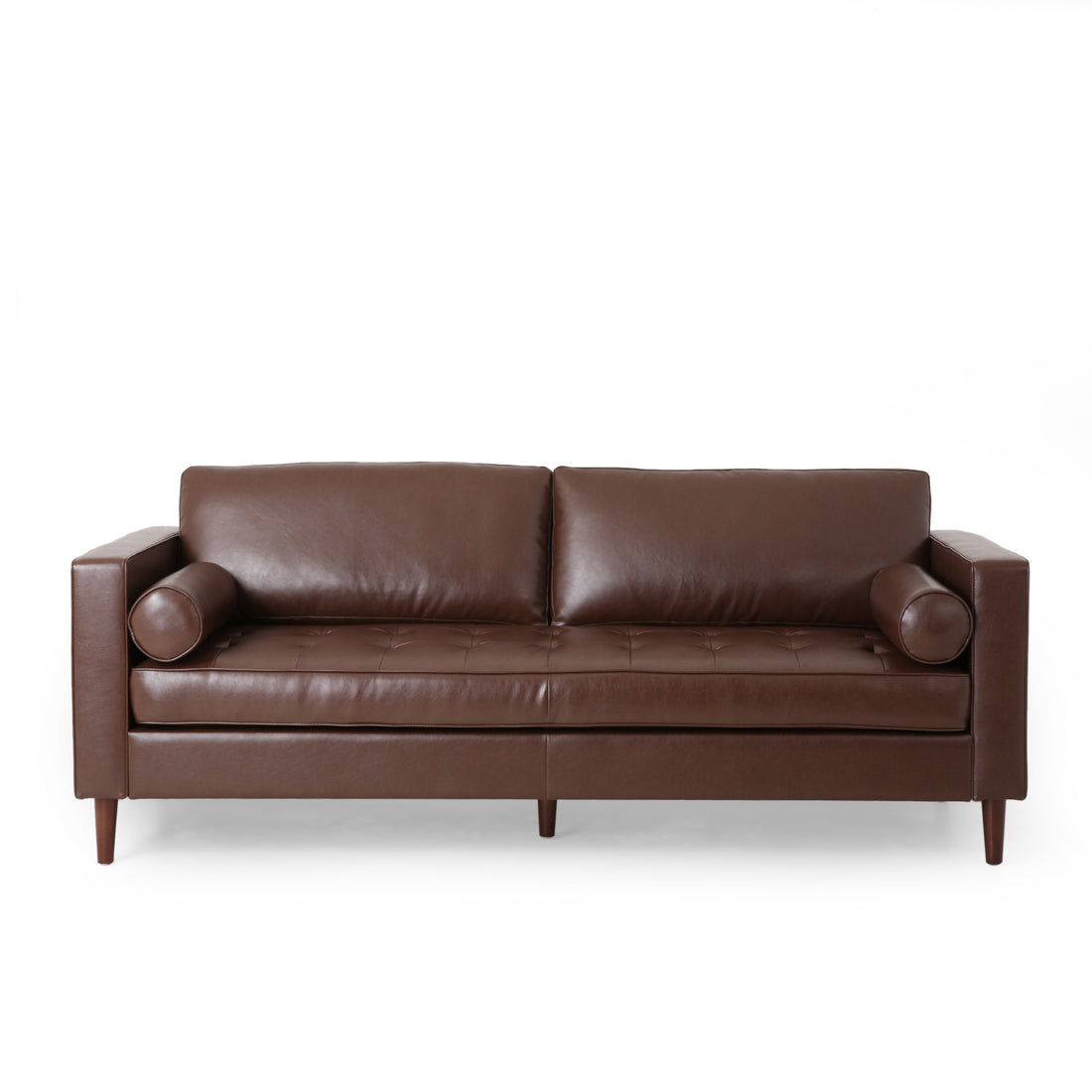 Mirod Comfy 3 Seat Sofa With Wooden Legs, Pu, For Living Room And Study Dark Brown Pu 3 Seat