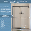 44 48 In. W X 76 In. H Semi Frameless Shower Door, Double Sliding Shower Door, 5 16