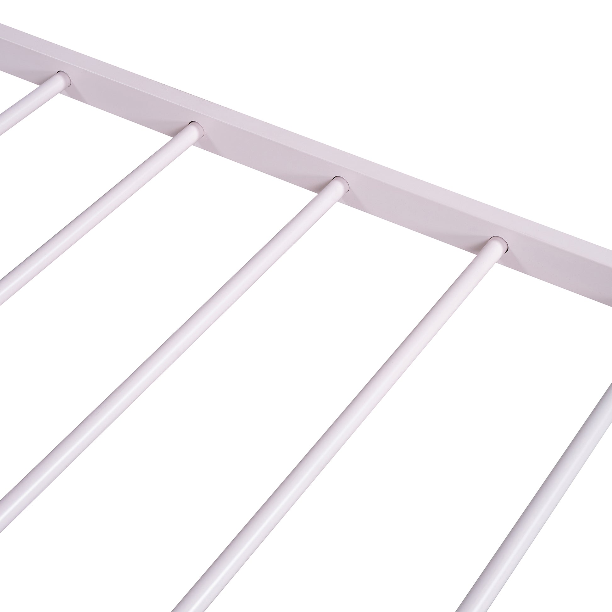 Full Size Metal Platform Bed With Twin Size Trundle,House Shaped Headboard Design, Pink Full Pink Metal