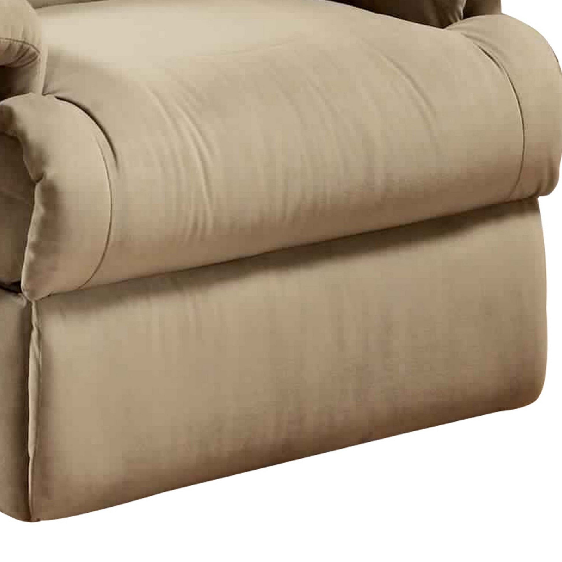 Deby 35 Inch Modern Recliner, Foam Cushioned Seat, Soft Microfiber, Beige Beige Wood Fabric