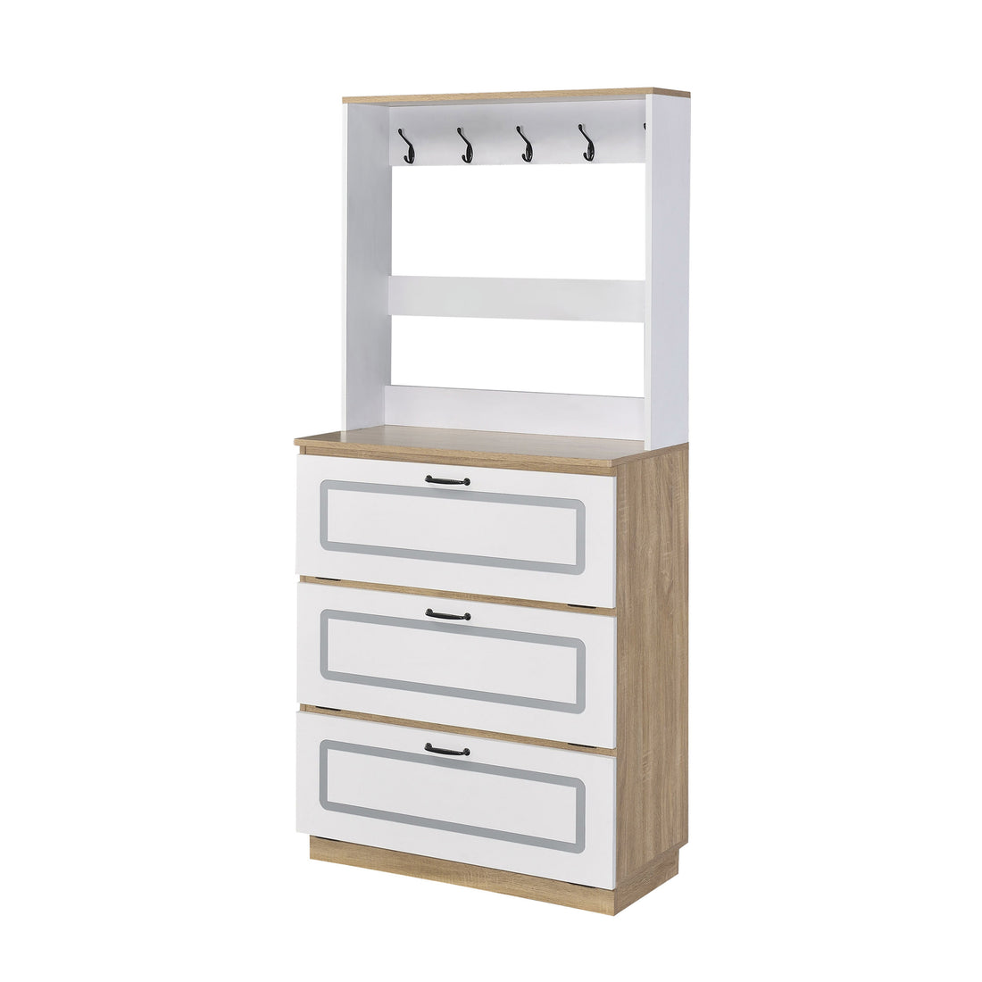 Light Oak And White Shoe Cabinet With Drop Down Drawer Freestanding 3 4 Drawers Light Oak Primary Living Space Wood Paper