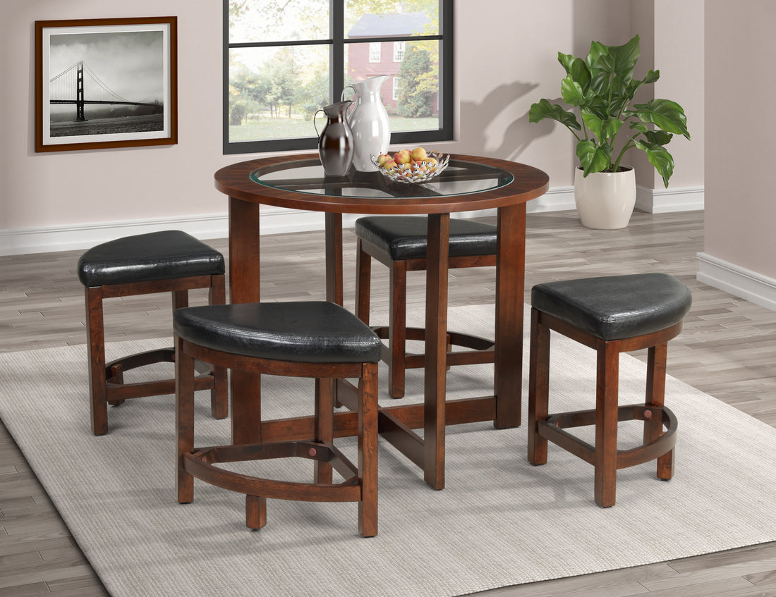 Cylina Solid Wood Glass Top Round Dining Table With 4 Chairs Upholstered Chair Glass Espresso Espresso Wood Dining Room 36 Inches Fixed Table Contemporary Round Mdf Glass Dining Table With Chair Mdf Glass