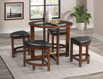 Cylina Solid Wood Glass Top Round Dining Table With 4 Chairs Upholstered Chair Glass Espresso Espresso Wood Dining Room 36 Inches Fixed Table Contemporary Round Mdf Glass Dining Table With Chair Mdf Glass