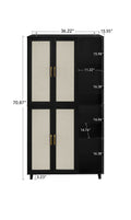 4 Door Cabinet With 4 Shelves With 4 Adjustable Inner Shelves, Storage Cabinet Black Mdf