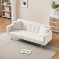 71.7 Inch Beige Teddy Fleece Sofa Bed Bring Two Throw Pillows Light Beige Fabric 2 Seat