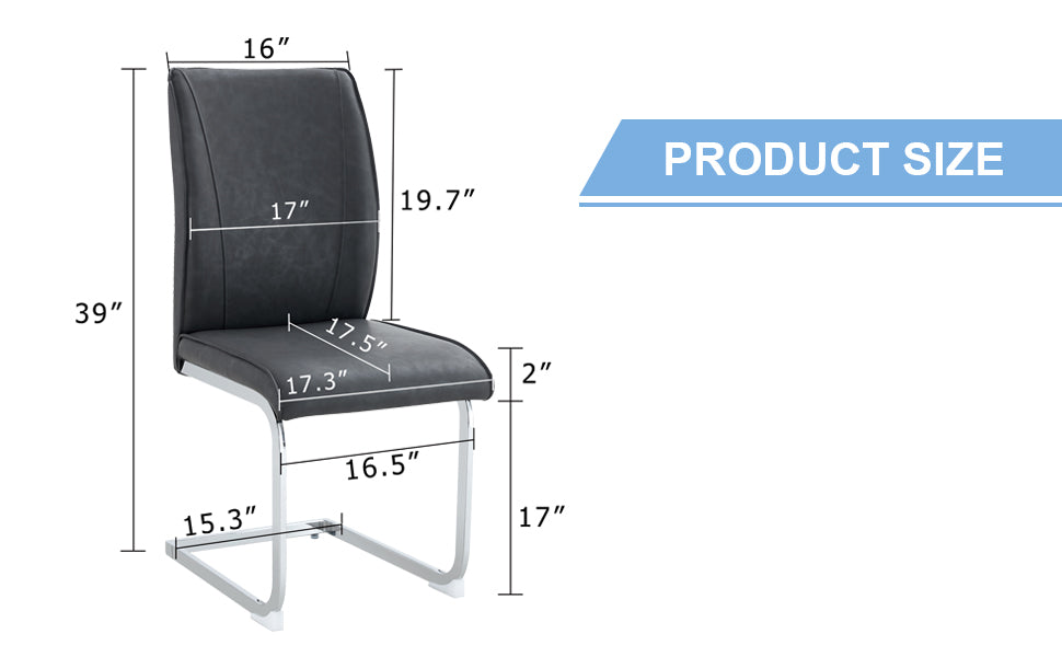 Luxury Simple Arch Chair Set Of 4 Dark Gray Pu Material High Resilience Dining Chair With Arched Metal Silver Leg.Crazy Horse Texture Pu Dining Chairs. Dark Gray,Silver Metal,Pu