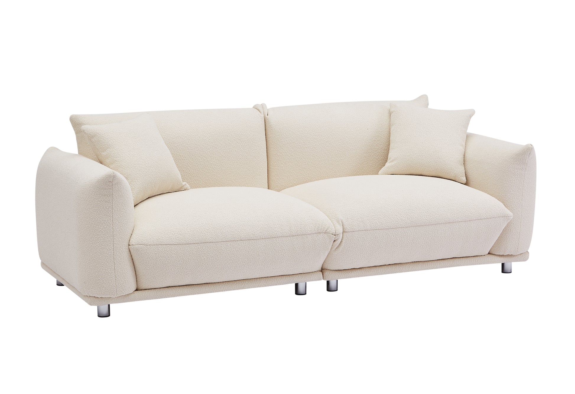Oversized Loveseat Sofa For Living Room, Sherpa Sofa With Metal Legs, 3 Seater Sofa, Solid Wood Frame Couch With 2 Pillows, For Apartment Office Living Room Beige Beige Foam Fabric 3 Seat