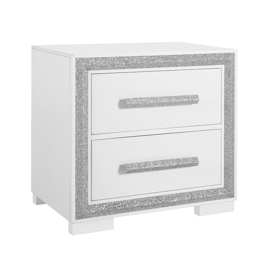 Annie Silver Nightstand Silver Gray 2 Drawers Bedroom With Legs Contemporary Rubberwood Dovetail Joints Silver Wood Wood