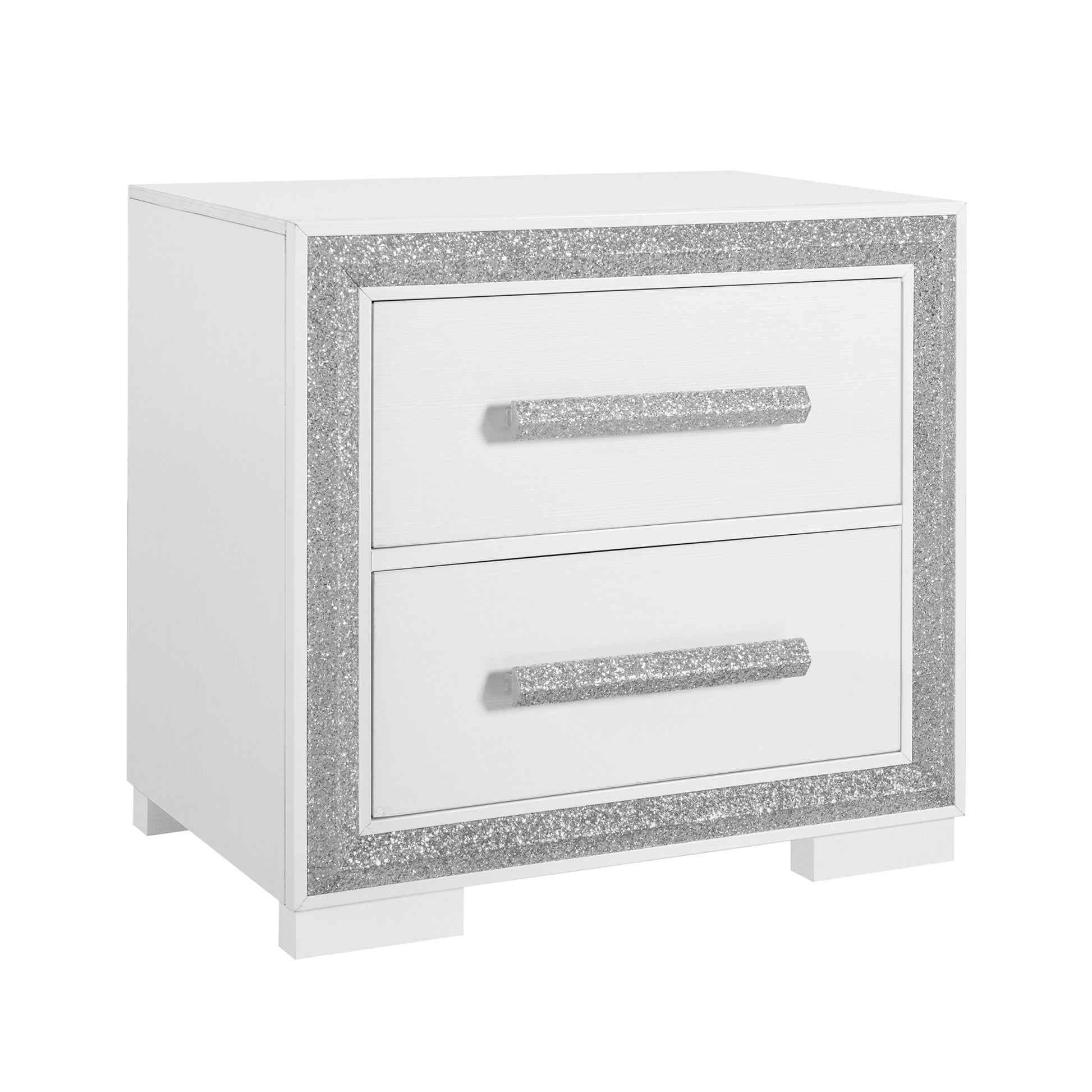 Annie Silver Nightstand Silver Gray 2 Drawers Bedroom With Legs Contemporary Rubberwood Dovetail Joints Silver Wood Wood