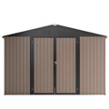 10' X 10' Metal Storage Shed For Ourdoor, Steel Yard Shed With Design Of Lockable Doors, Utility And Tool Storage For Garden, Backyard, Patio, Outside Use Brown Metal